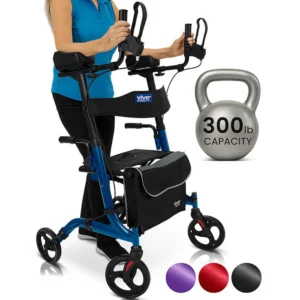 upright rollator walker with foldable transport seat